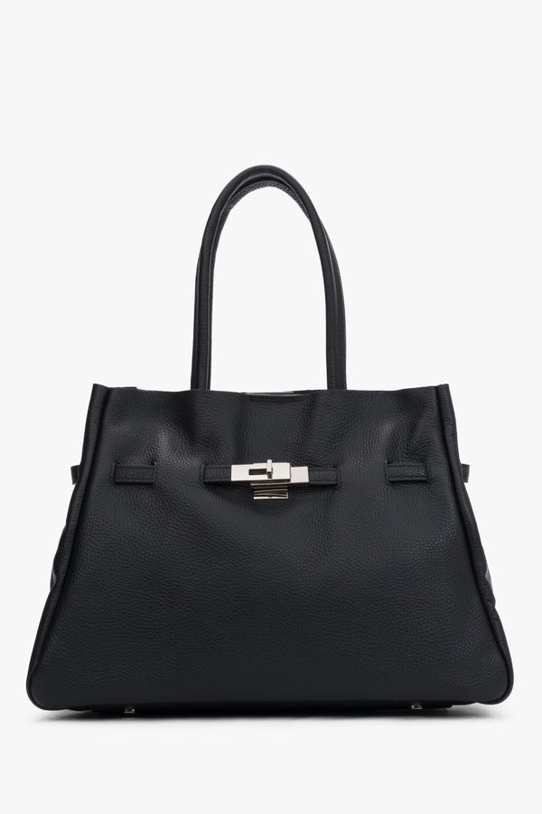 Women's Black Tote Bag in Premium Italian Genuine Leather Estro ER00120583.