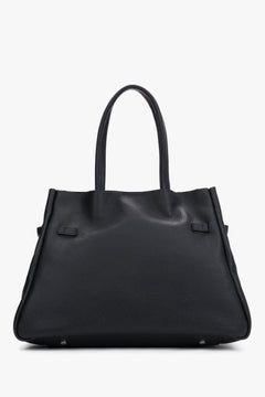 Black leather satchel bag with a long strap made of premium Italian genuine leather by Estro.