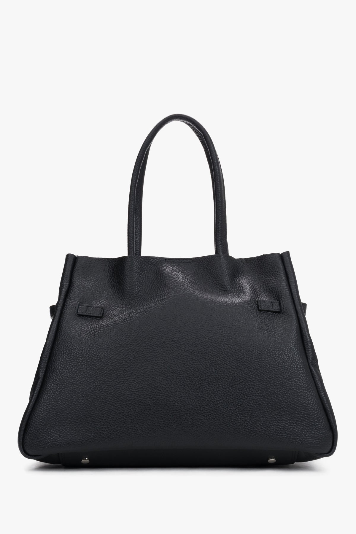 Black leather satchel bag with a long strap made of premium Italian genuine leather by Estro.