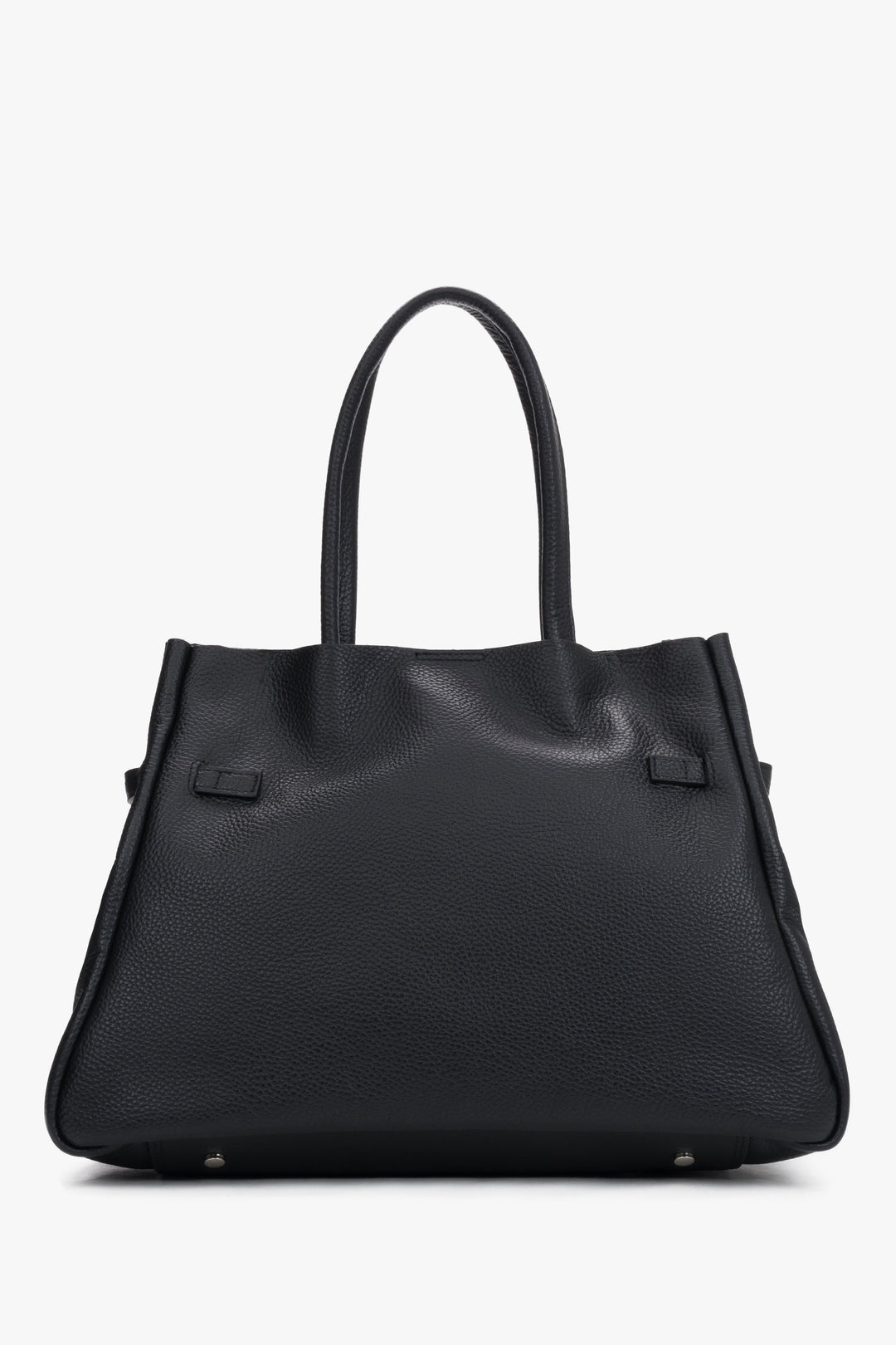 Black leather satchel bag with a long strap made of premium Italian genuine leather by Estro.
