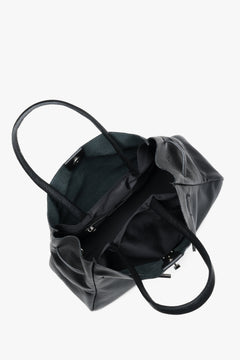 Spacious black satchel bag with three compartments made of premium Italian genuine leather by Estro.