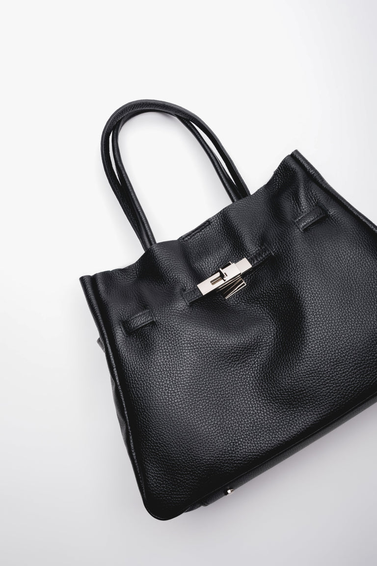 Women's Black Tote Bag in Premium Italian Genuine Leather Estro ER00120583