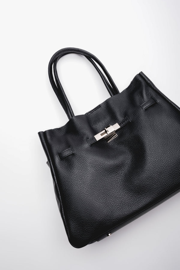 Women's Black Tote Bag in Premium Italian Genuine Leather Estro ER00120583