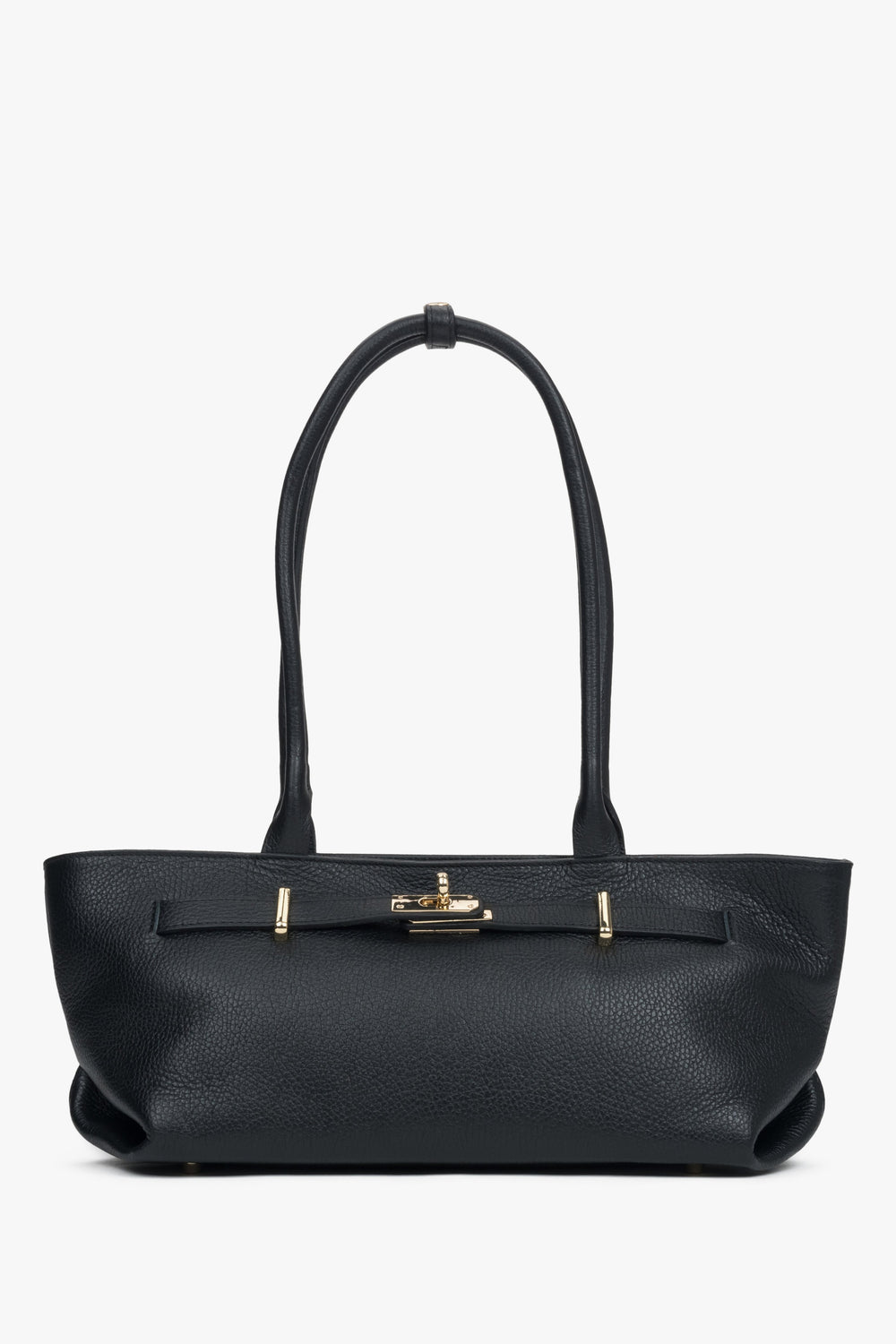 Women's Black Tote Handbag made of Premium Italian Genuine Leather with Long Handles Estro ER00118151.