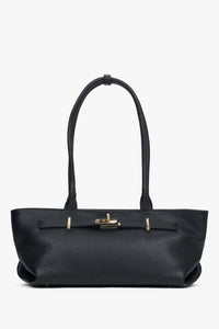 Women's Black Tote Handbag made of Premium Italian Genuine Leather with Long Handles Estro ER00118151.