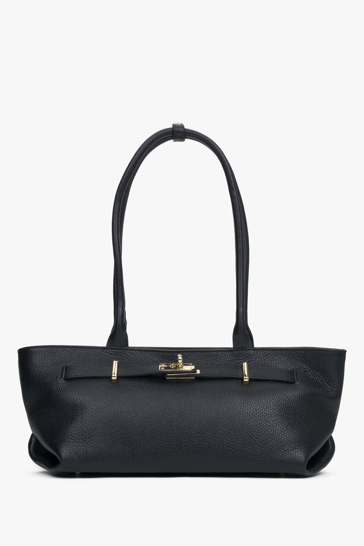 Women's Black Tote Handbag made of Premium Italian Genuine Leather with Long Handles Estro ER00118151.