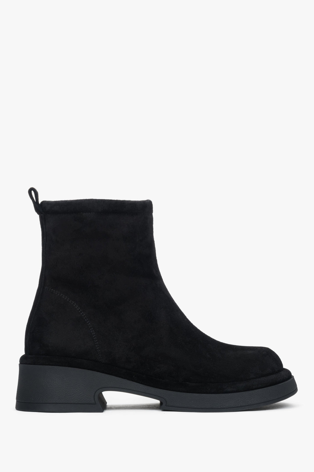 Women's Black Ankle Boots made of Genuine Velour with a Functional Heel Estro ER00118227.