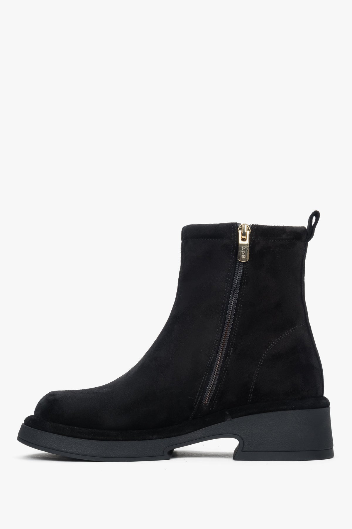 Women's black ankle boots made of genuine velour with a functional heel, Estro ER00118227.