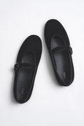 Women's Black Ballet Flats with a Buckle made of Soft Genuine Velour Estro ER00116951