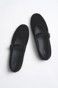 Women's Black Ballet Flats with a Buckle made of Soft Genuine Velour Estro ER00116951