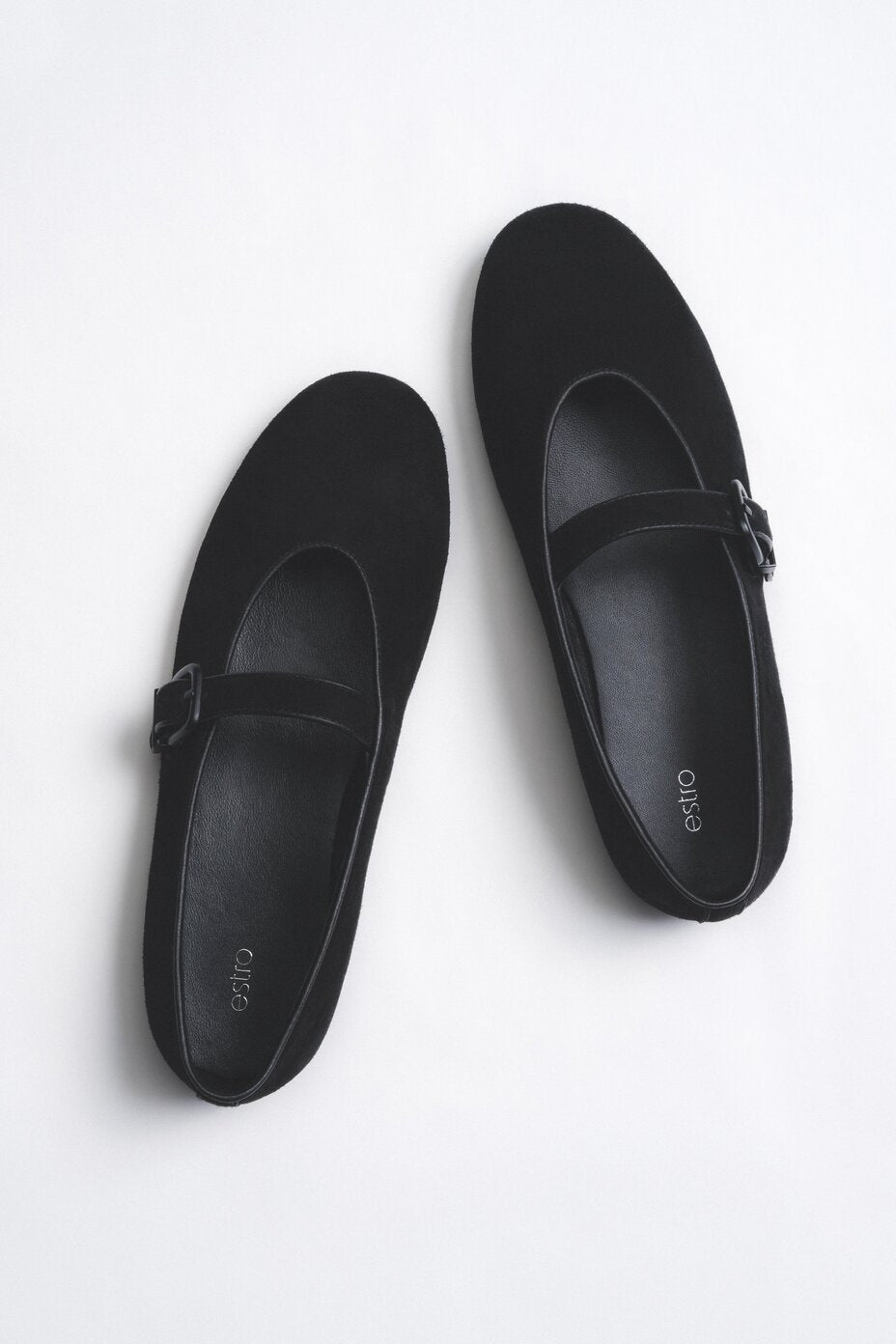 Women's Black Ballet Flats with a Buckle made of Soft Genuine Velour Estro ER00116951