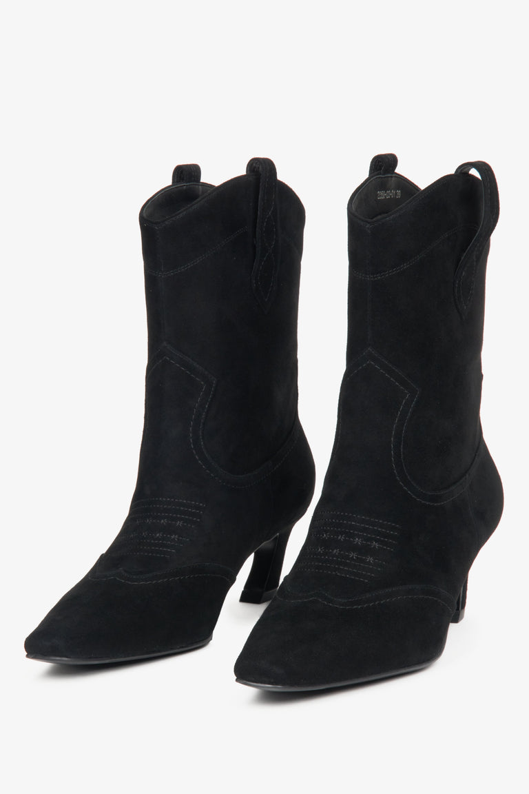 Black velour cowboy boots for women, designed by Estro.