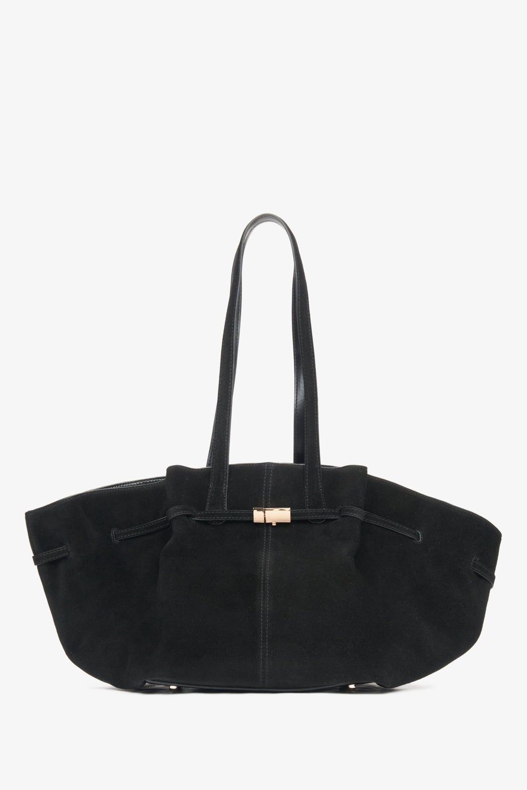 Women's black velour handbag by Estro, featuring long handles.