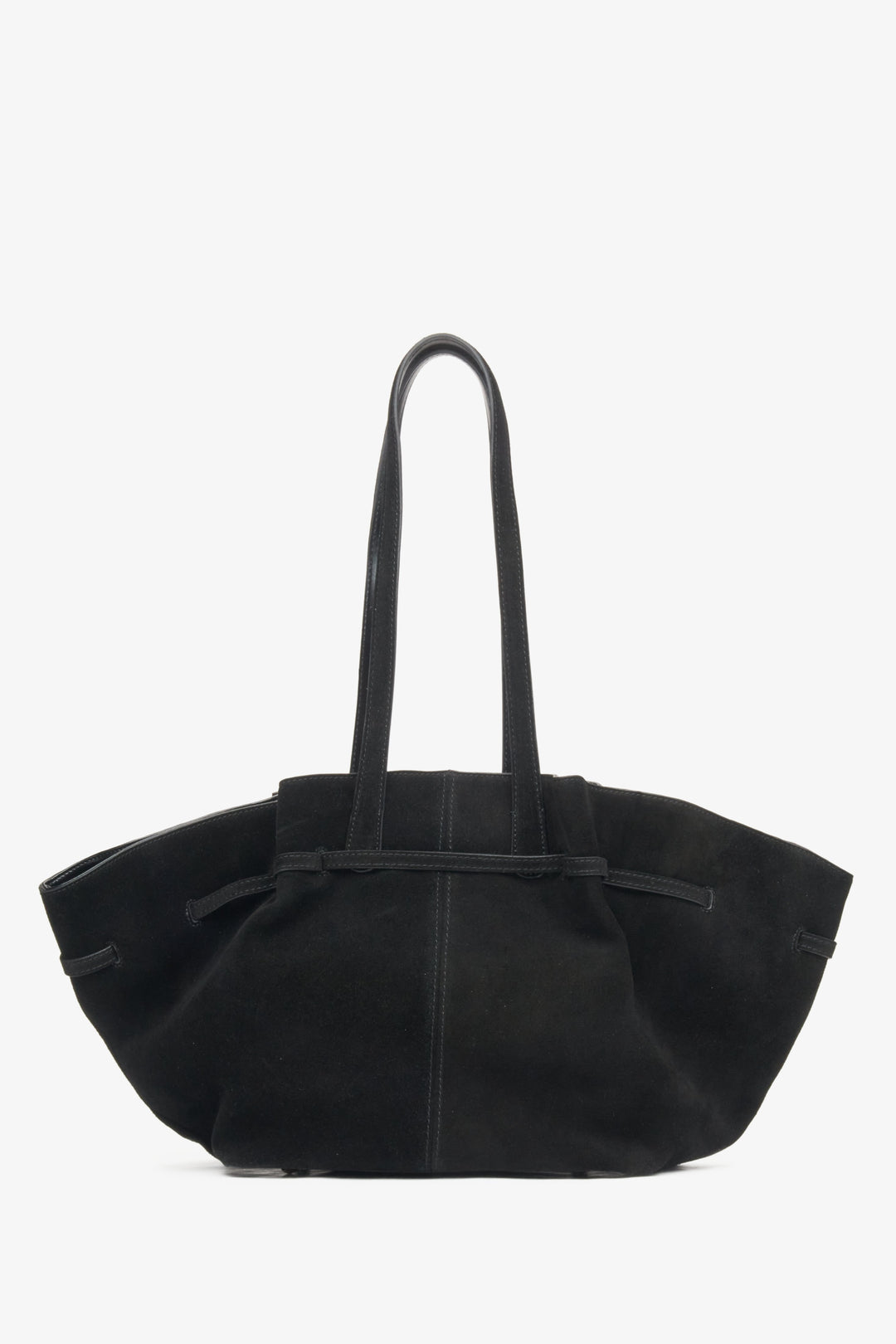 Black velour handbag for women with long handles, designed by Estro.