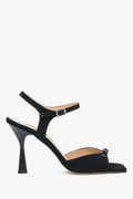 Women’s Black Velour High-Heeled Sandals with a Decorative Rhinestone Estro ER00117667.