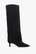 Women's Black Velour Knee-High Boots with a Low Flared Heel Estro ER00118234.
