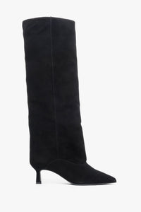 Women's Black Velour Knee-High Boots with a Low Flared Heel Estro ER00118234.