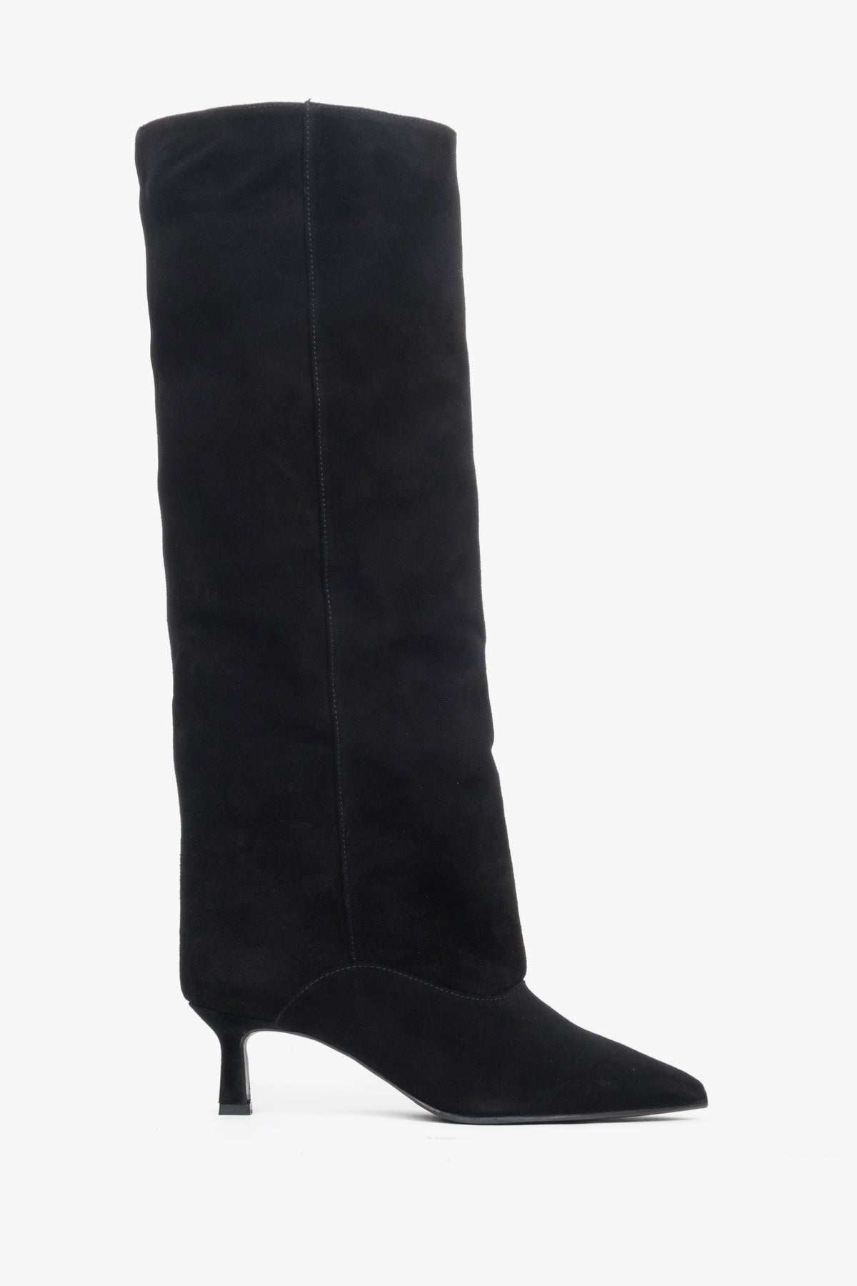 Women's Black Velour Knee-High Boots with a Low Flared Heel Estro ER00118234.