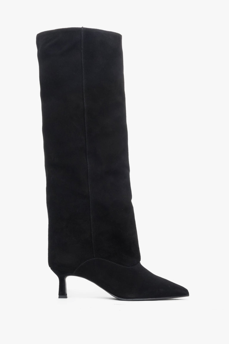 Women's Black Velour Knee-High Boots with a Low Flared Heel Estro ER00118234.