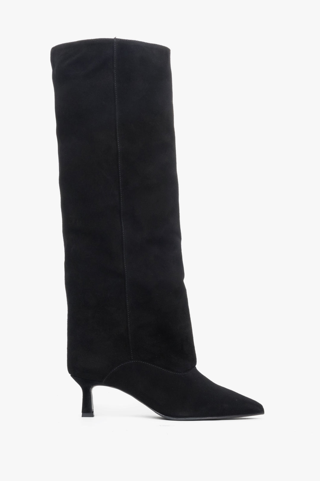 Women's Black Velour Knee-High Boots with a Low Flared Heel Estro ER00118234.