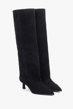 Estro ER00118234 – women's black knee-high boots made of genuine velour with a low flared heel.