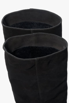 Women's black knee-high boots Estro ER00118234, made of genuine velour with a low flared heel.