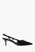 Women's Black Velour Low-Heeled Slingbacks Estro ER00117176.