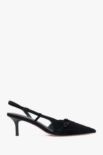Women's Black Velour Low-Heeled Slingbacks Estro ER00117176.