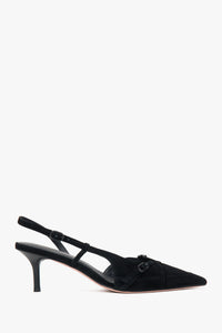 Women's Black Velour Low-Heeled Slingbacks Estro ER00117176.