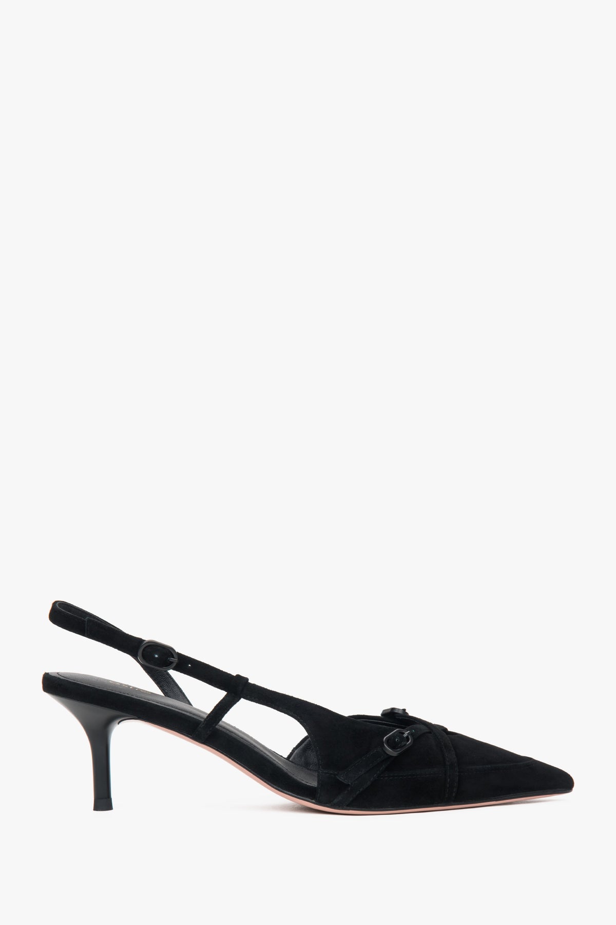 Women's Black Velour Low-Heeled Slingbacks Estro ER00117176.