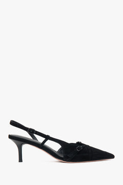 Women's Black Velour Low-Heeled Slingbacks Estro ER00117176.