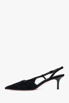 Estro women's slingbacks in black velour with low heel.