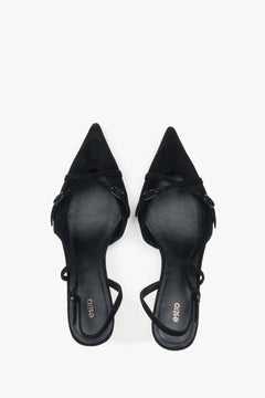Women's black velour low heel slingback shoes by Estro.