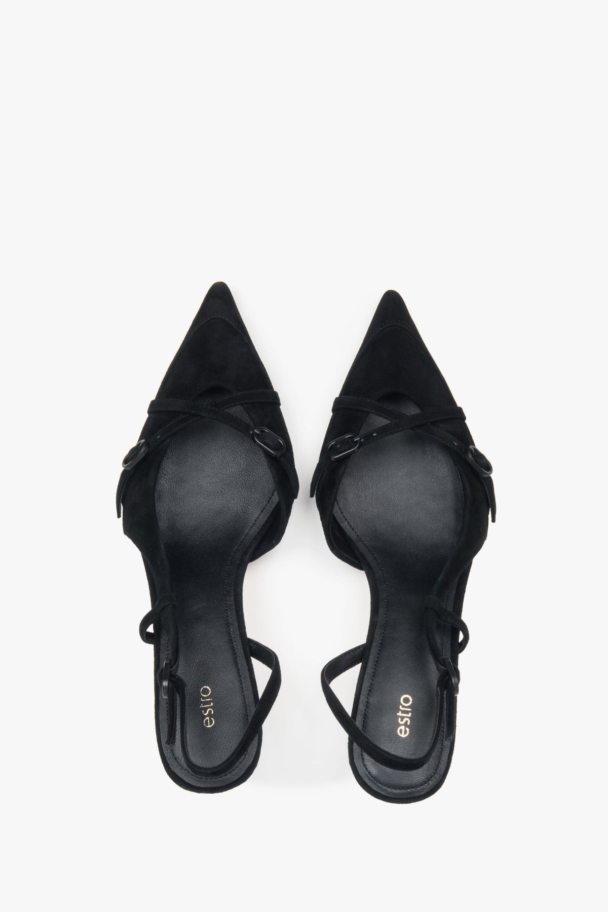 Women's black velour low heel slingback shoes by Estro.