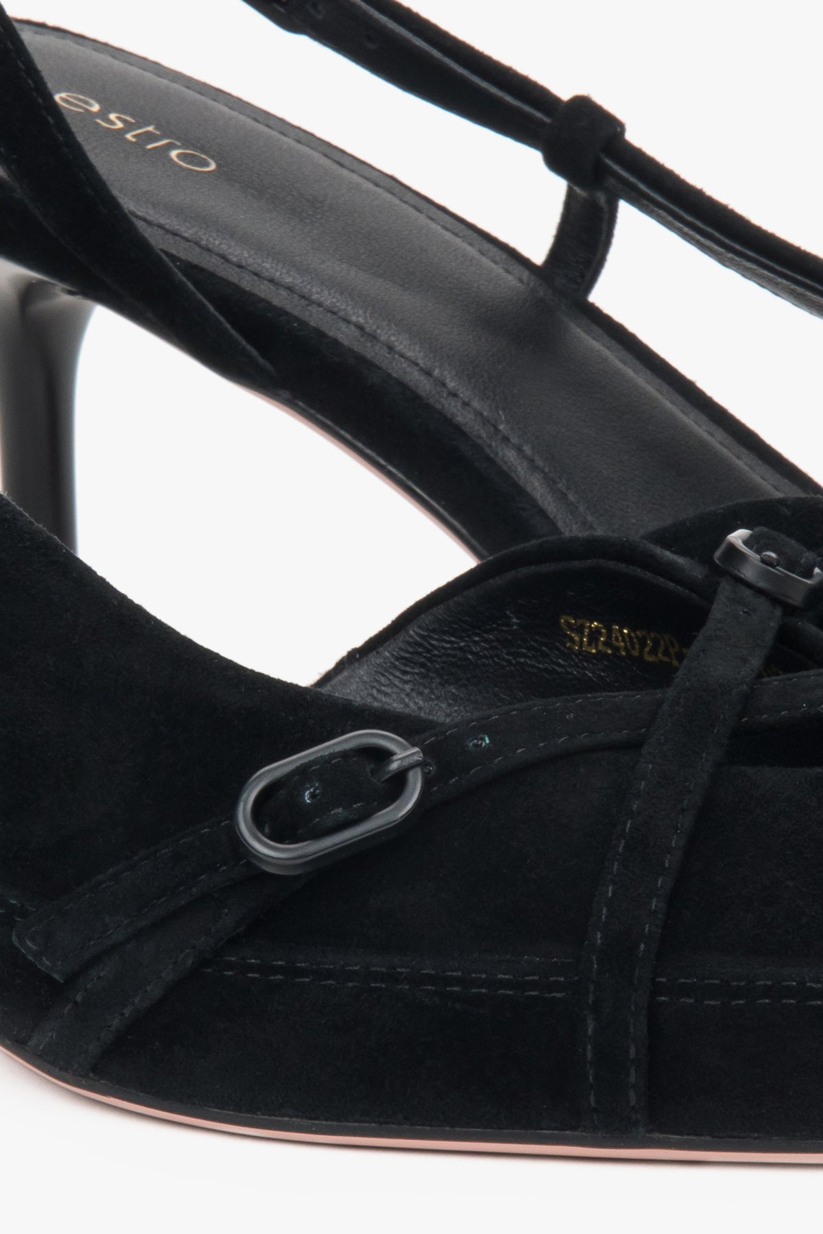 Estro black velour slingbacks with a low heel for women.