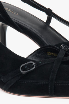 Estro black velour slingbacks with a low heel for women.
