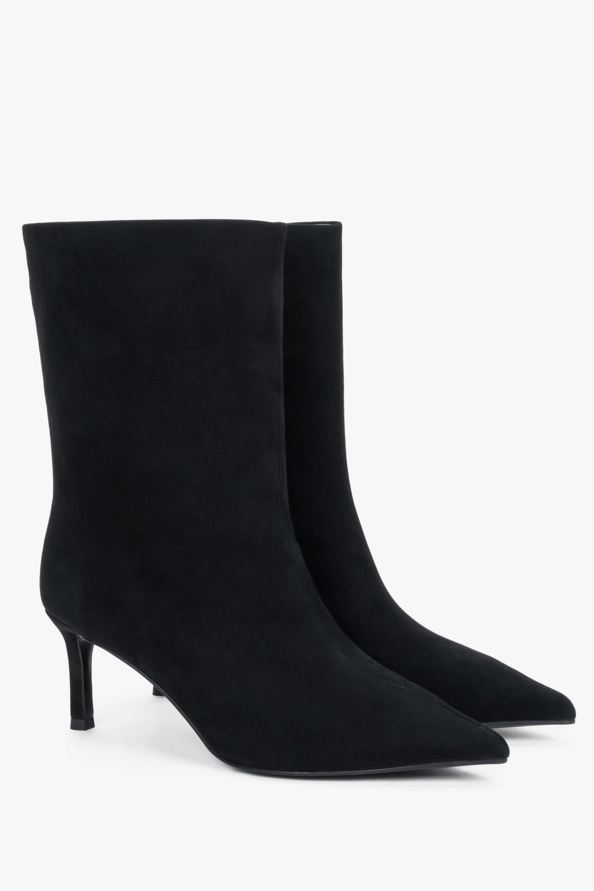 Estro - women's black velour pointed-toe stiletto ankle boots.