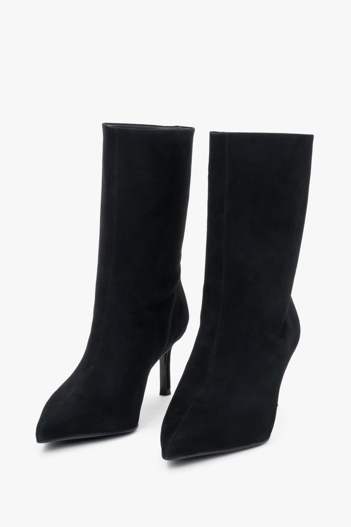 Black velour women's pointed-toe ankle boots with high stiletto heel, Estro.