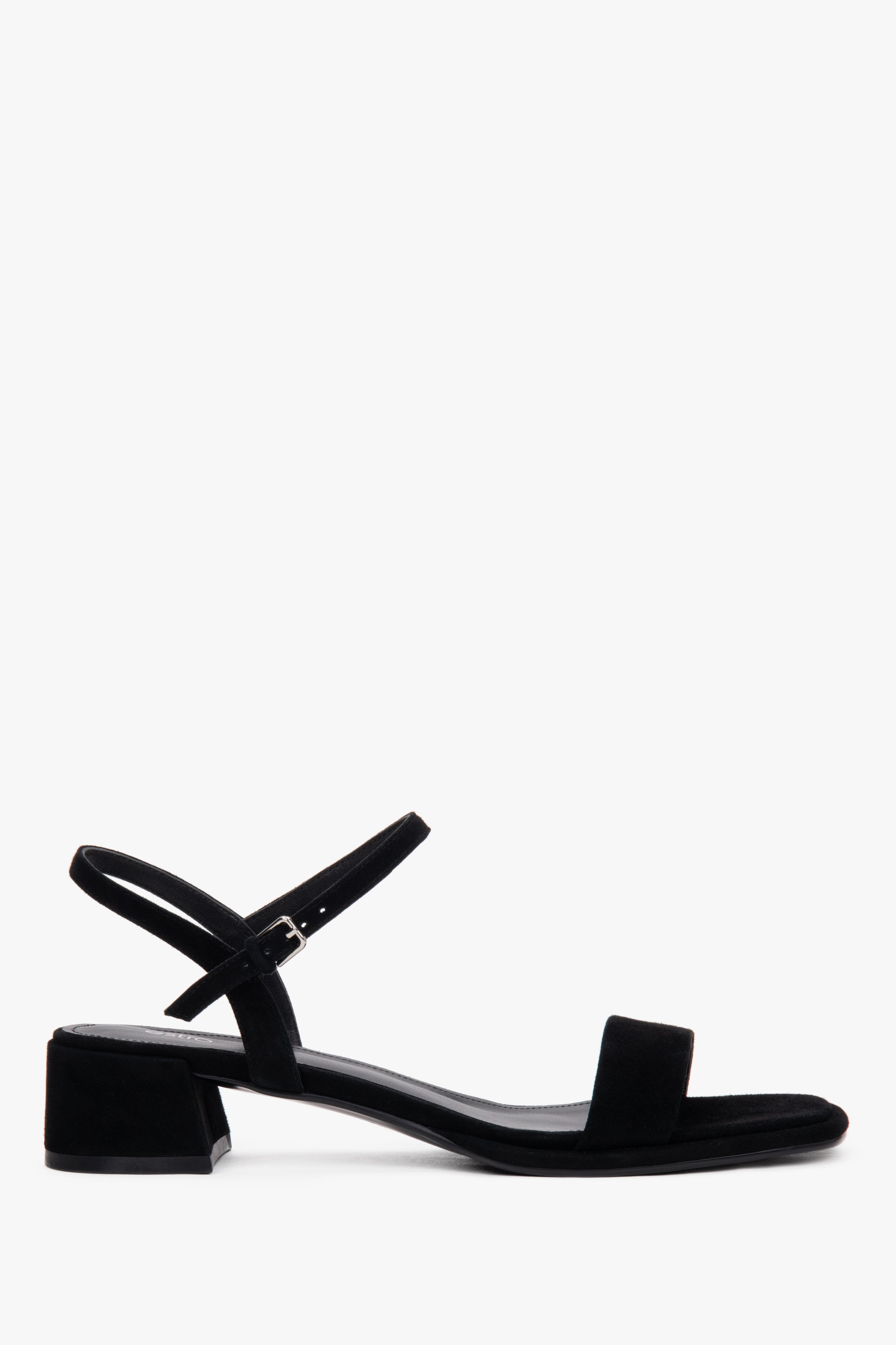 Women's Black Genuine Velour Sandals on a Low Block Heel Estro ER00119705.