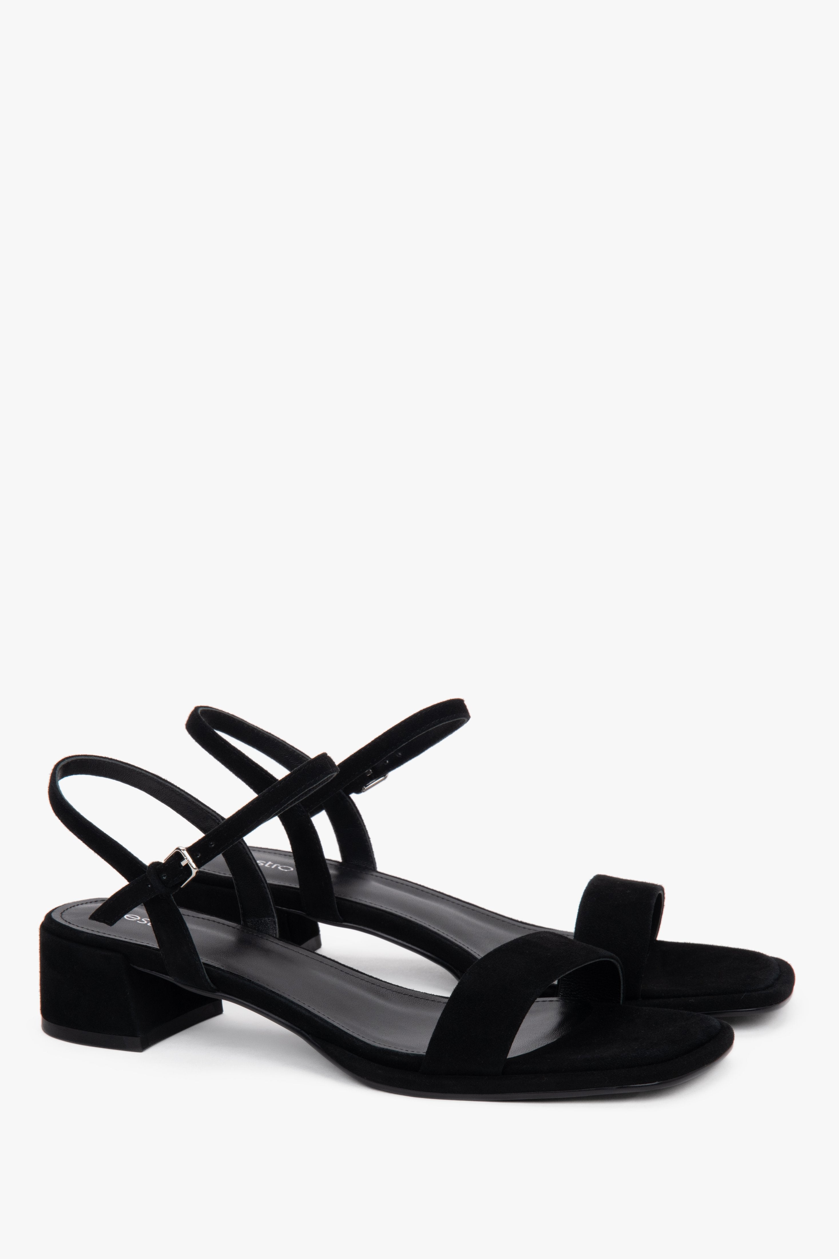 Women’s black natural velour sandals on a stable 4 cm block heel, Estro.