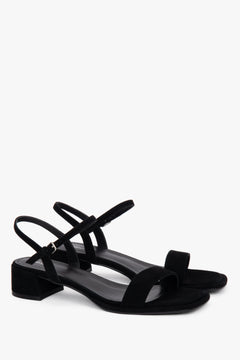 Women’s black natural velour sandals on a stable 4 cm block heel, Estro.