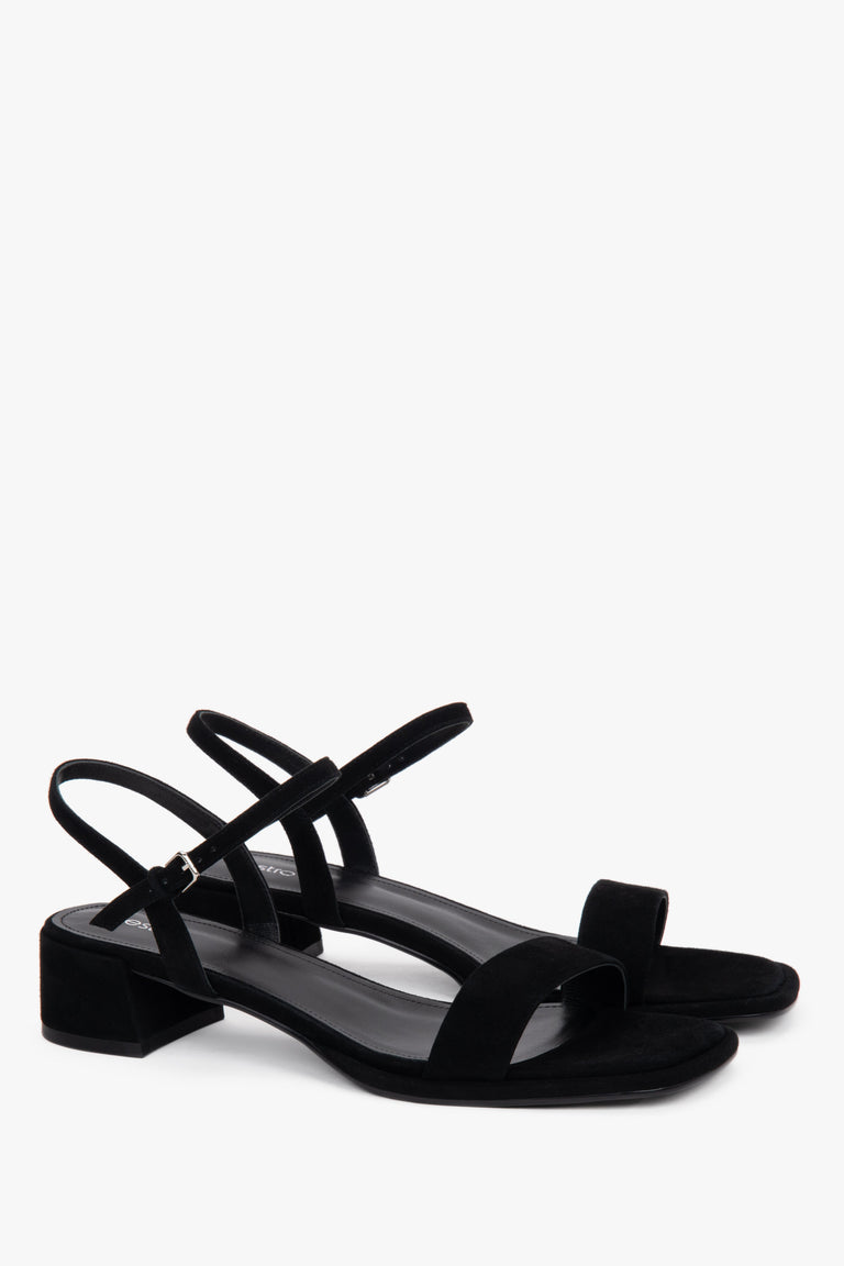 Women’s black natural velour sandals on a stable 4 cm block heel, Estro.