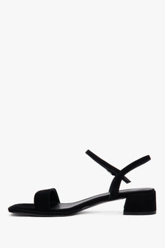 Elegant black suede sandals with a natural chevro kidskin leather interior.