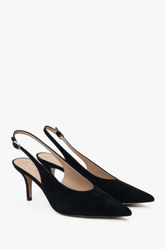 Black velour slingback pumps for women by Estro.