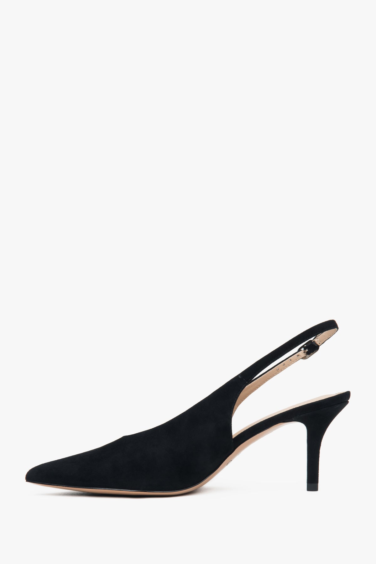 Elegant black velour slingback shoes for women.