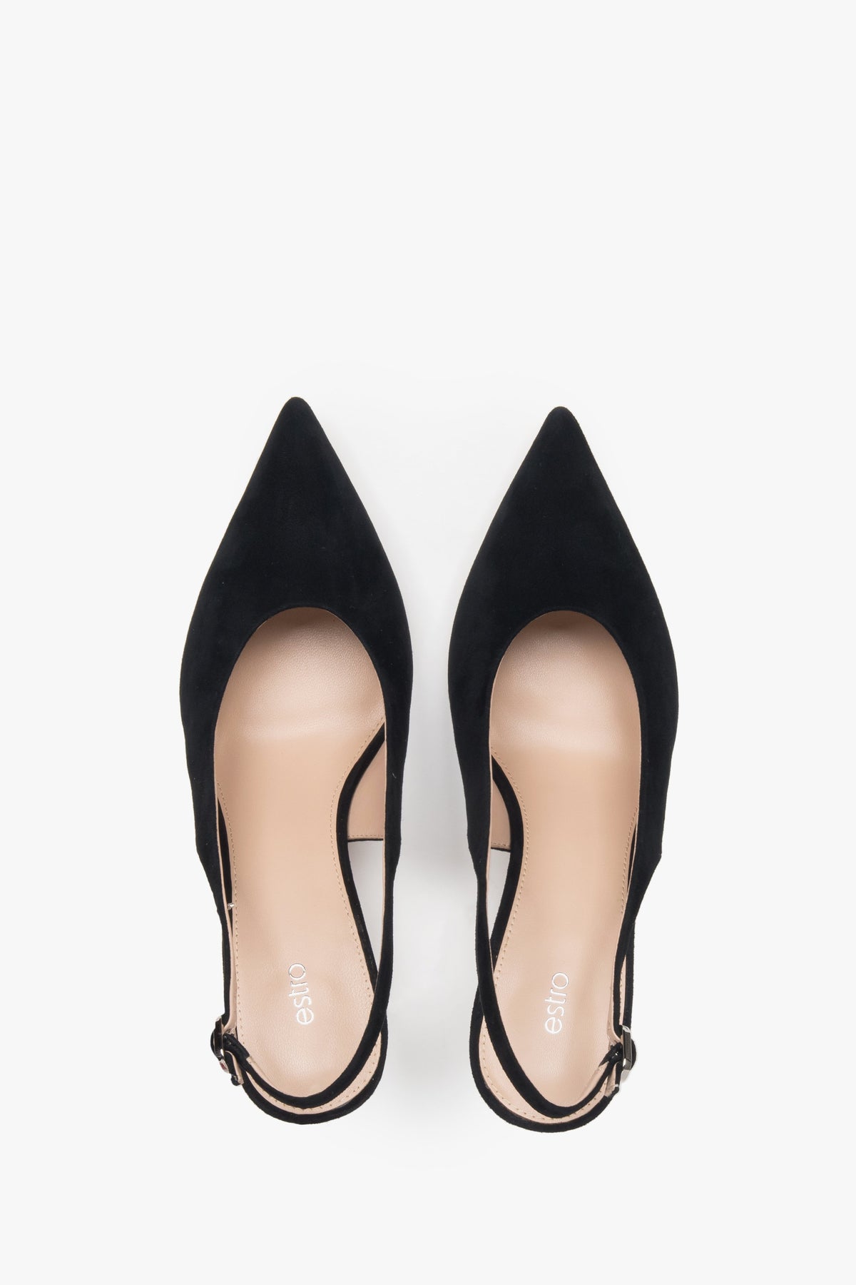 Estro black velour pumps with slingback strap.