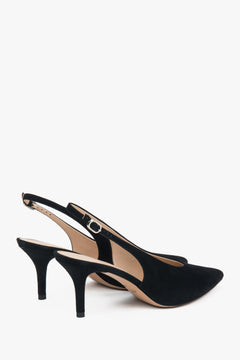 Women's slingback heels in black velour by Estro.