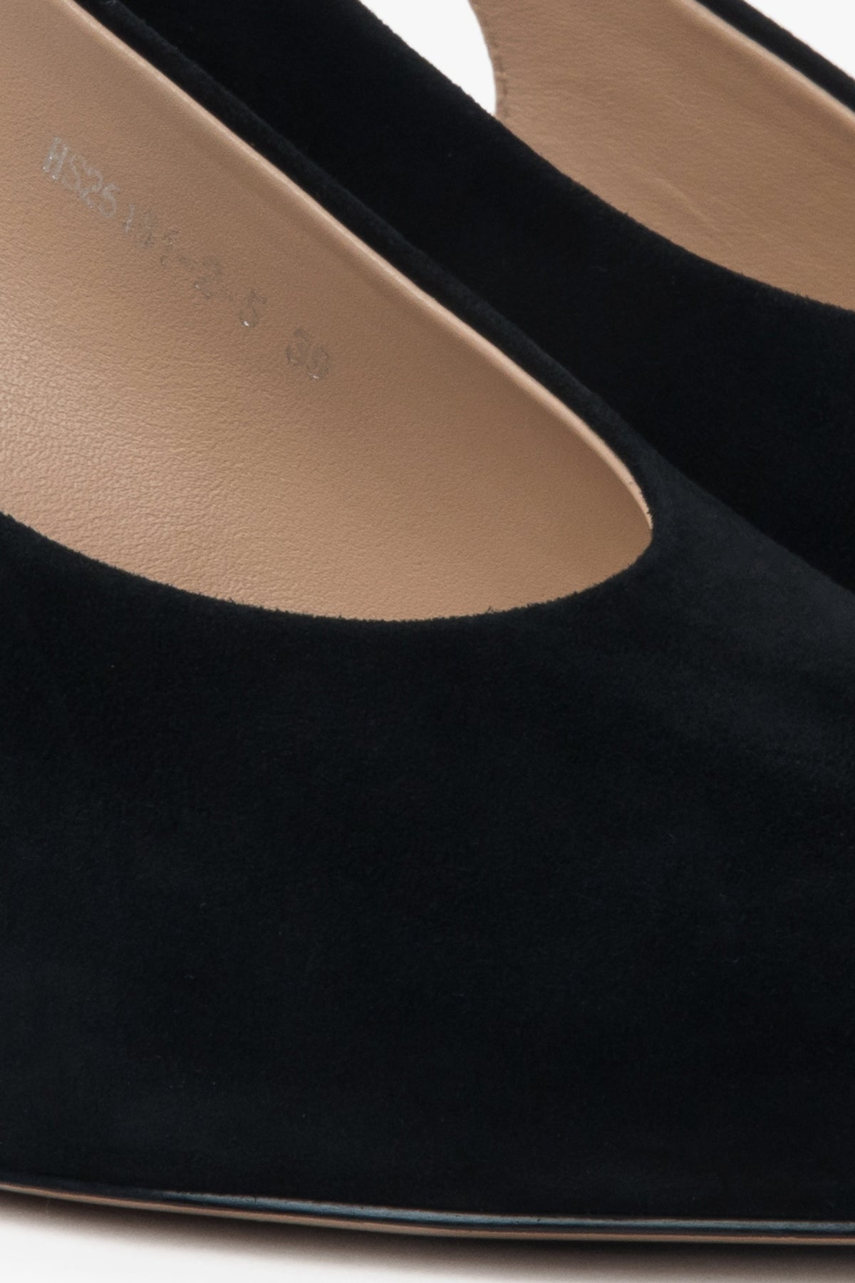 Classic black velour slingbacks from Estroo - details.