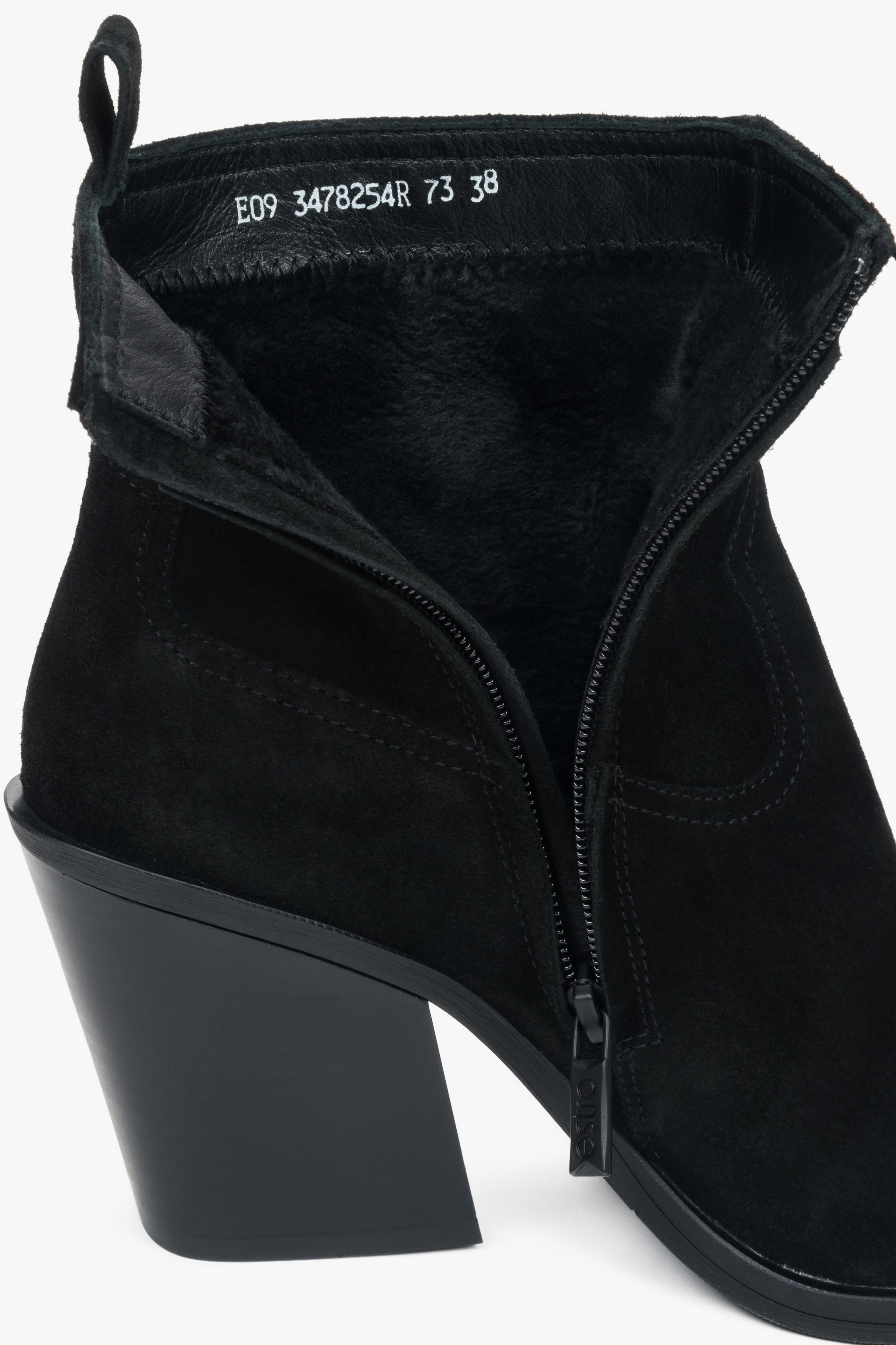 Warm, black women’s cowboy boots in premium Italian genuine velour Estro.