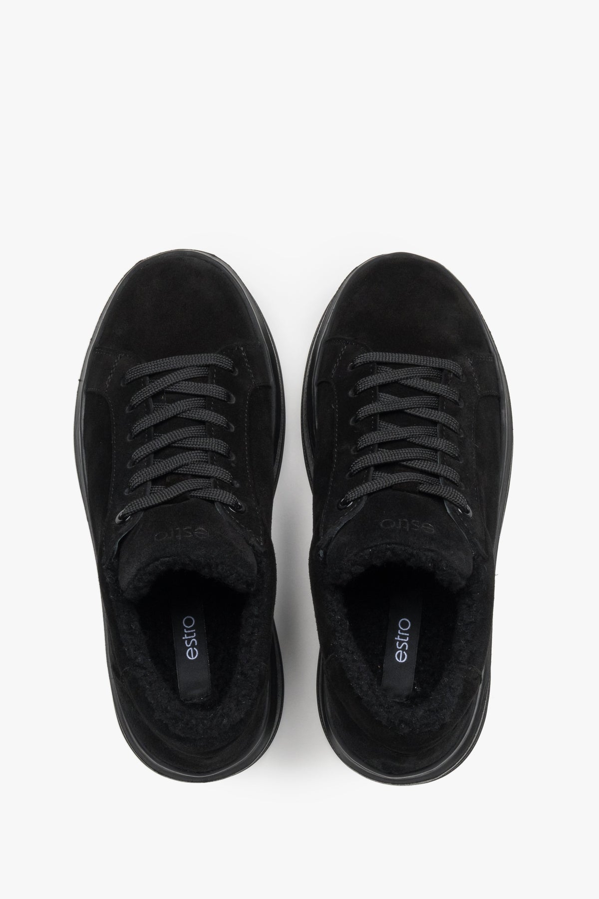 Top view showcasing the soft black velour texture and plush fur lining.